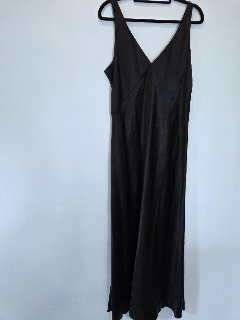 NWOT Vince Black Satin V-Neck Formal Maxi Slip Dress Size XL - Picture 3 of 5